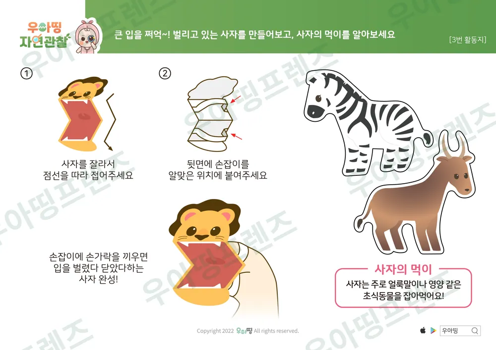 사자 자연관찰 워크북 도안 8쪽