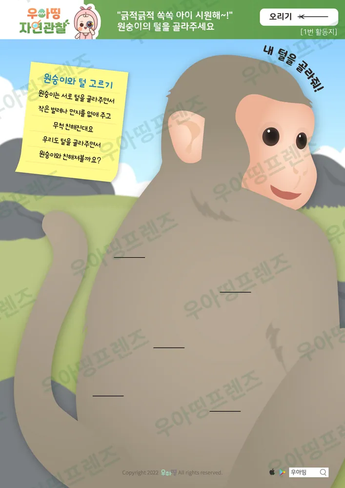 원숭이 자연관찰 워크북 도안 5쪽