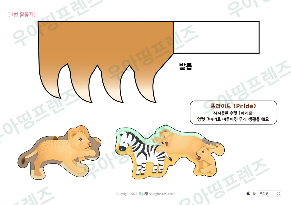사자 자연관찰 워크북 도안 9쪽
