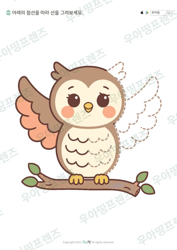 부엉이 깃털 이어 완성 선긋기 도안