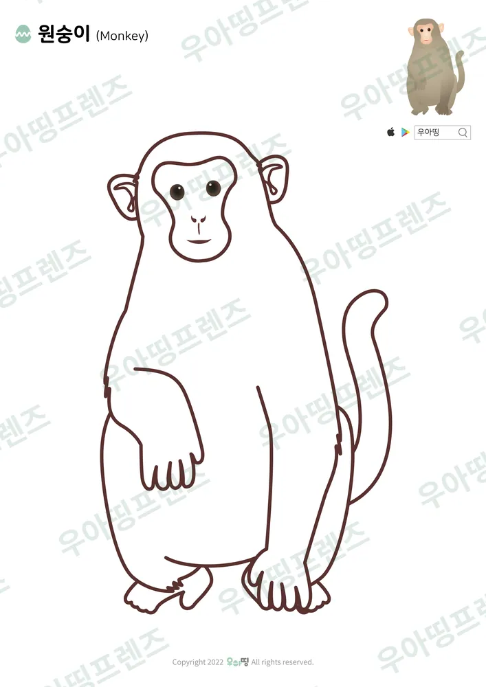 앉아 있는 원숭이 색칠공부 도안 미리보기