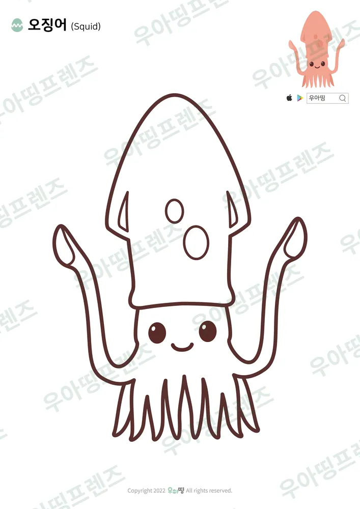 오징어 색칠공부 도안 미리보기